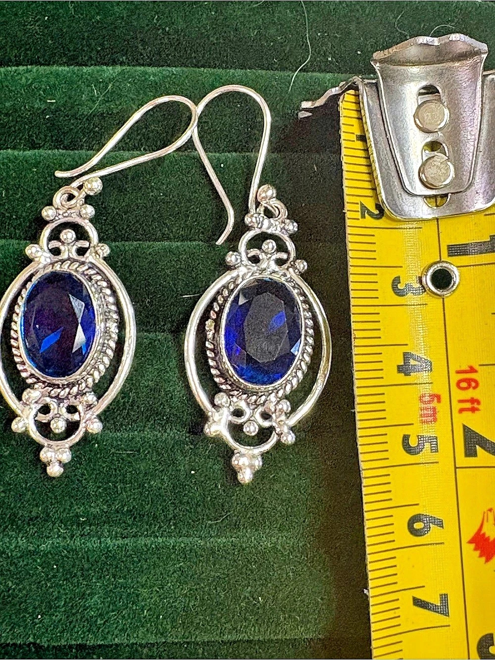 Blue Oval Drop Earrings New 925